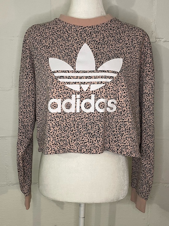 adidas Tops - adidas Pink Leopard Print Cropped Crewneck with White Trefoil